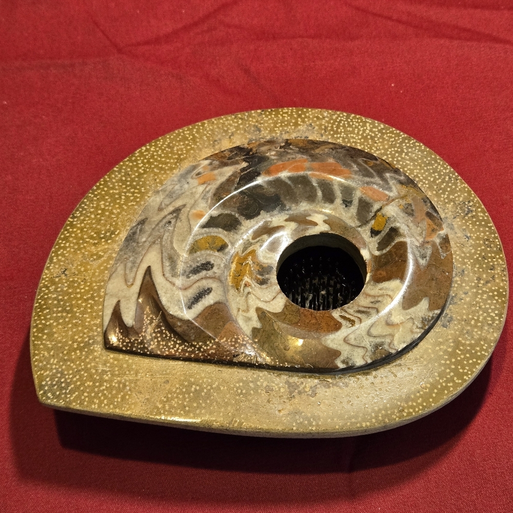 Unique Polished Ammonite Ikebana Vase W/ Flower Frog Inside